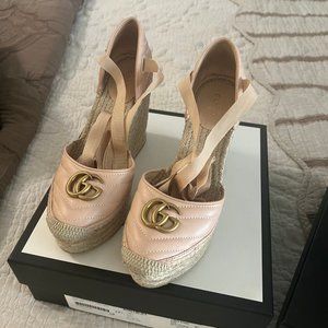 GUCCI MARMONT PILAR LEATHER PLATFORM ESPADRILLE -Sz 39+-Pink